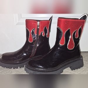 Dolls Kill Azalea Wang Rhinestone Lug Sole Blood Boots